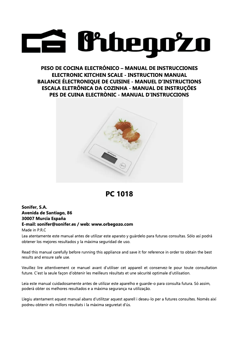 Page 1 de la notice Manuel utilisateur Orbegozo PC 1018