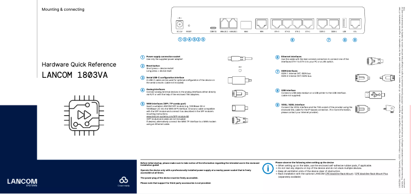 Page 1 de la notice Manuel utilisateur Lancom 1803VA