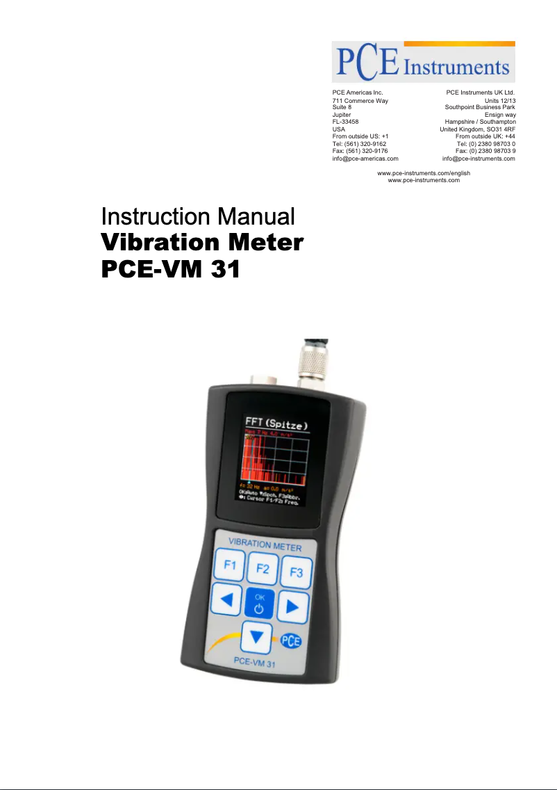 Page 1 de la notice Manuel utilisateur PCE Instruments PCE-VM 31