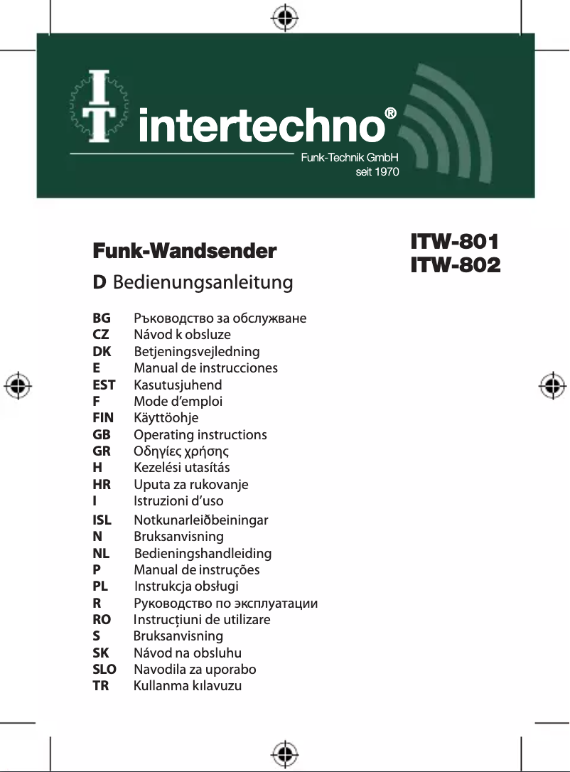 Page n°1 - Manuel utilisateur Intertechno ITW-802