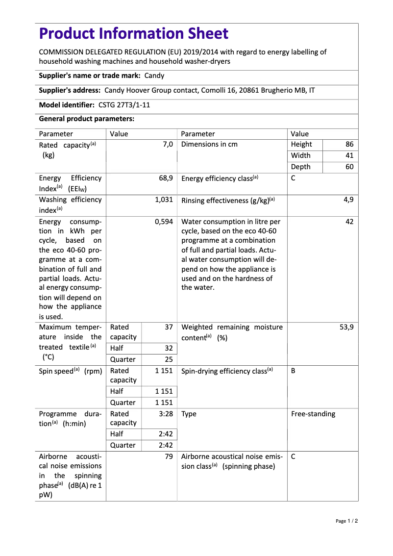 Image de la première page du manuel de l'appareil CSTG 27T3/1-11