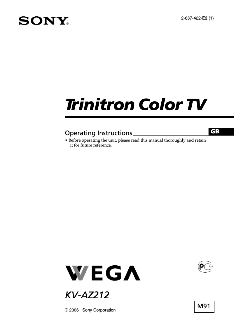 Page 1 de la notice Manuel utilisateur Sony KV-AZ212M91