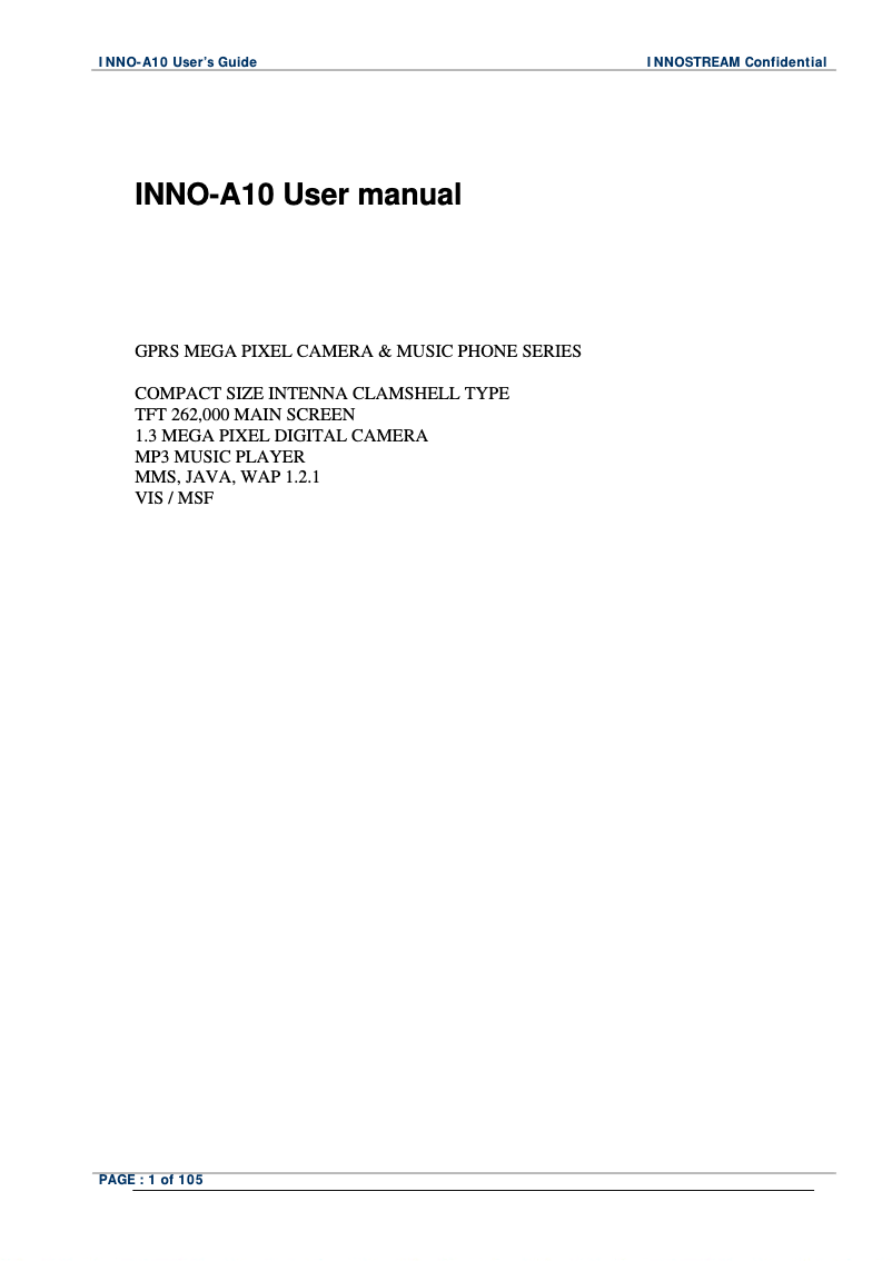 Image de la première page du manuel de l'appareil INNO A10