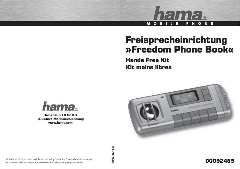 Page n°1 - Manuel utilisateur Hama Freedom Phone Book 92485