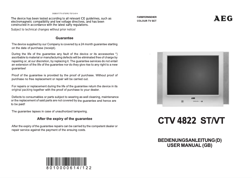 Image de la première page du manuel de l'appareil CTV 4822 ST