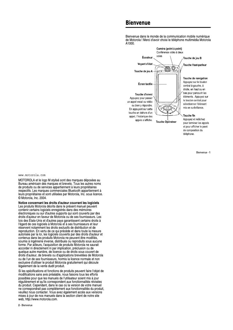 Image de la première page du manuel de l'appareil A1000