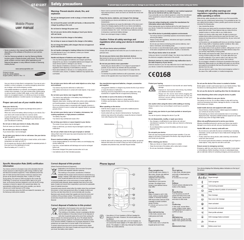 Imagen de la primera página del manual del dispositivo SGH-E1225