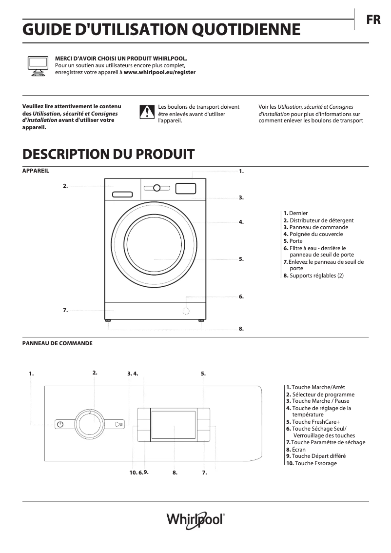 Página 1 del manual Manual de usuario Whirlpool FWDGBE97682EWBCVN