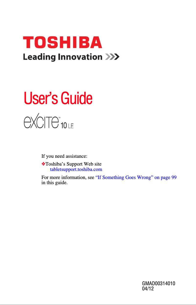 Page n°1 - Manuel utilisateur Toshiba Excite 10 LE AT205