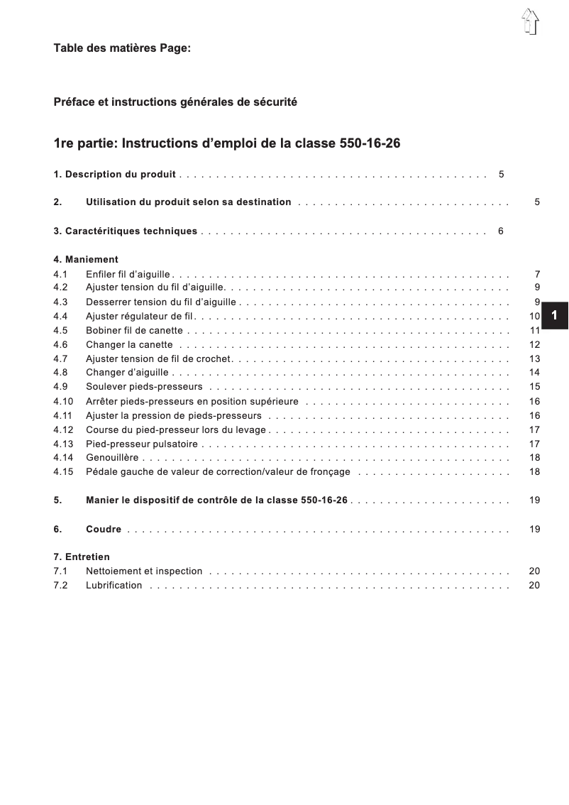 Page 1 de la notice Manuel utilisateur Dürkopp Adler 550-16-26