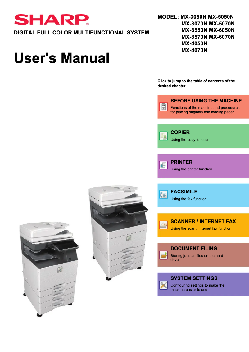Image de la première page du manuel de l'appareil MX-3550N