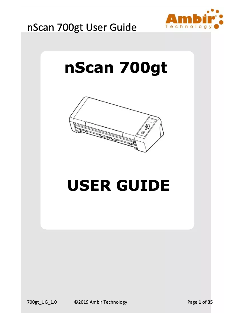Page n°1 - Manuel utilisateur Ambir nScan 700gt