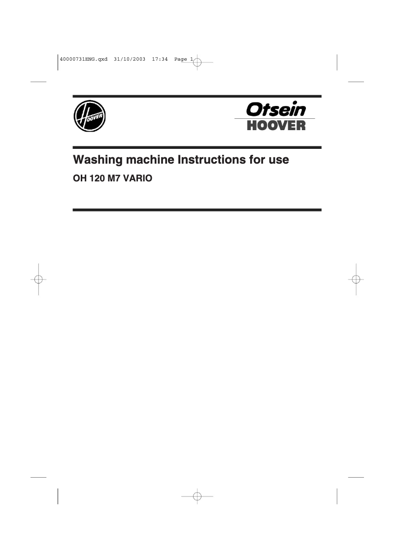Page n°1 - Manuel utilisateur Otsein-Hoover LBOHVARIO7
