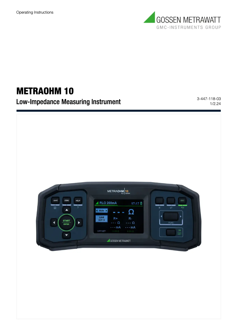 Image de la première page du manuel de l'appareil METRAOHM 10