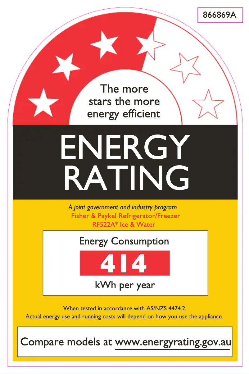 Page n°1 - Label énergétique Fisher & Paykel RF522ADUX5