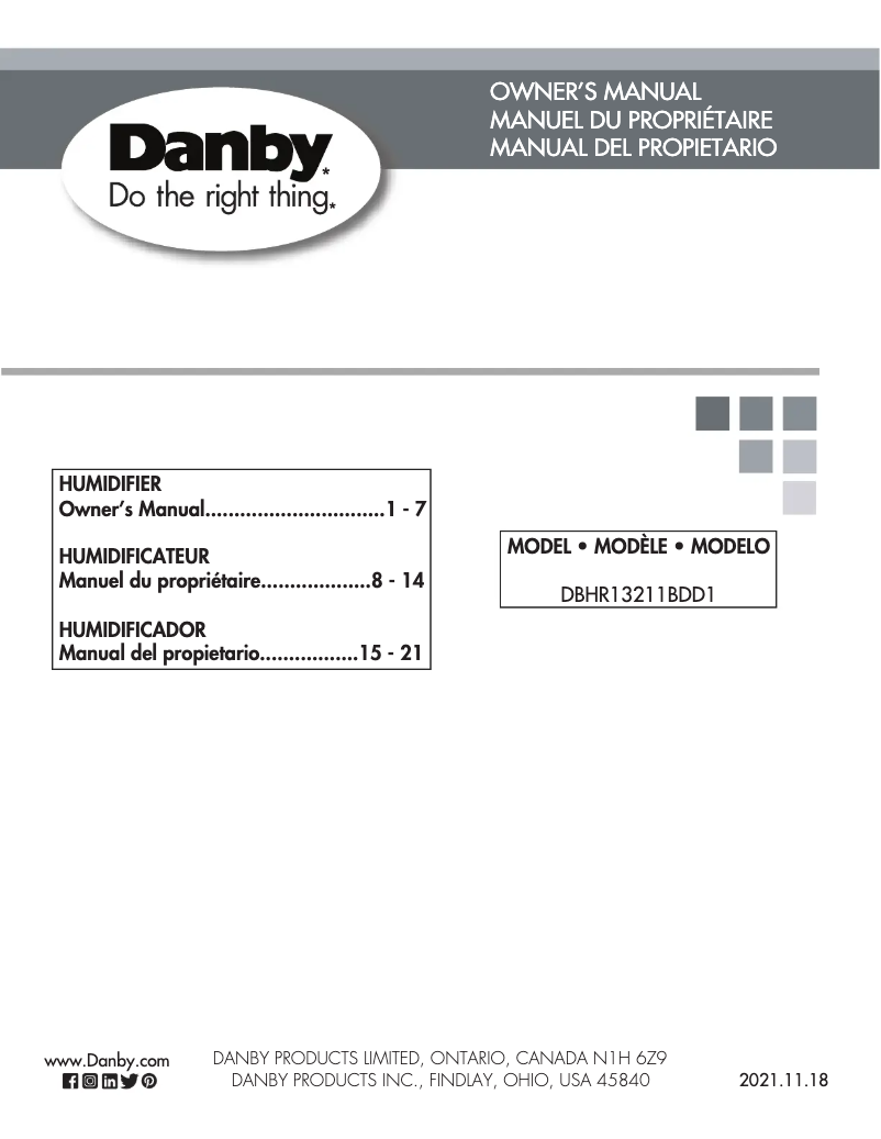 Page 1 de la notice Manuel utilisateur Danby DBHR13211BDD1