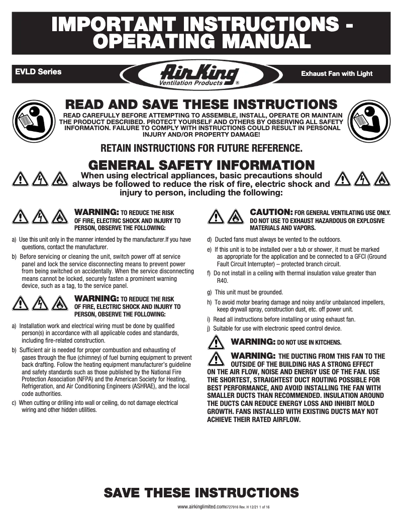Page n°1 - Instructions / montage Air King EVLD