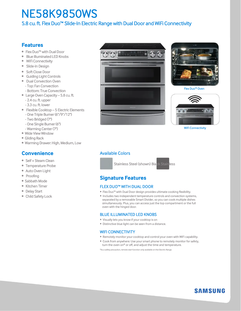 Page n°1 - Fiche technique Samsung NE58K9850WS