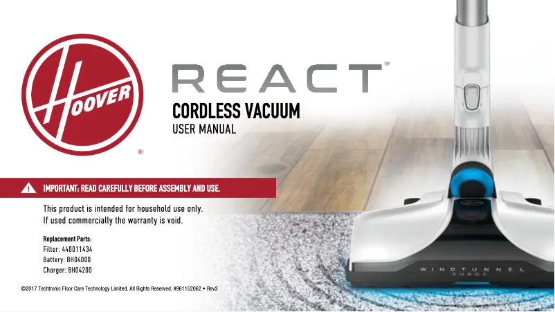 Page 1 de la notice Manuel utilisateur Hoover React BH53220