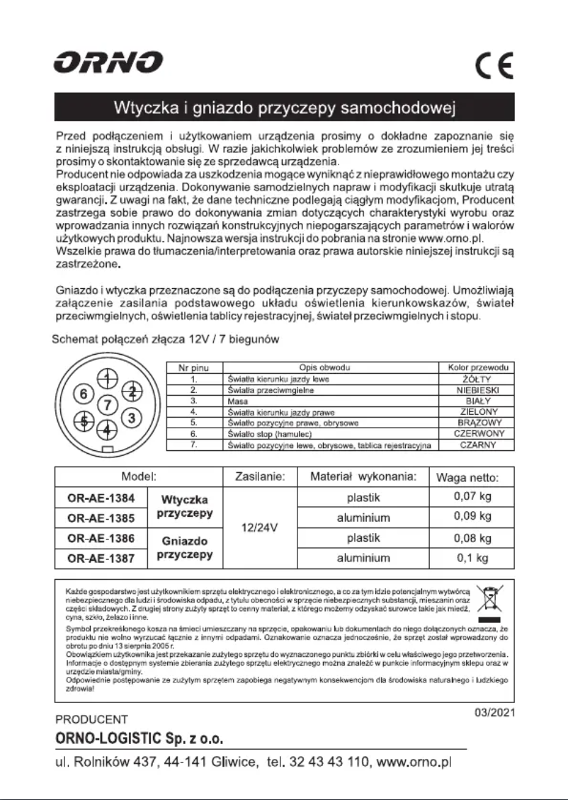 Image de la première page du manuel de l'appareil OR-AE-1386