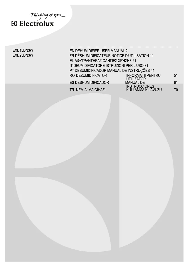 Page 1 de la notice Manuel utilisateur Electrolux EXD25DN3W