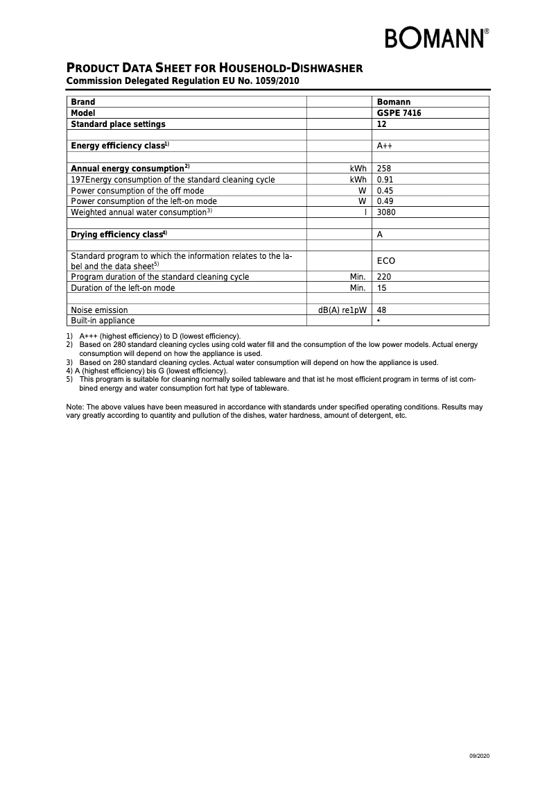 Page n°1 - Fiche technique Bomann GSPE 7416 VI