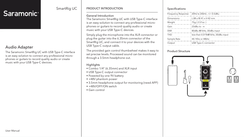 Page 1 de la notice Manuel utilisateur Saramonic SmartRig UC