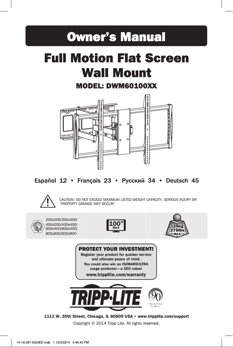 Page 1 de la notice Manuel utilisateur Tripp Lite DWM60100XX