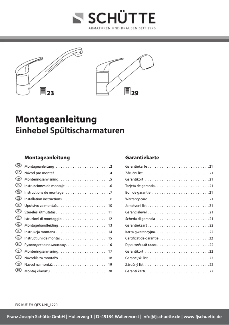 Page 1 de la notice Manuel utilisateur Schütte Tokyo