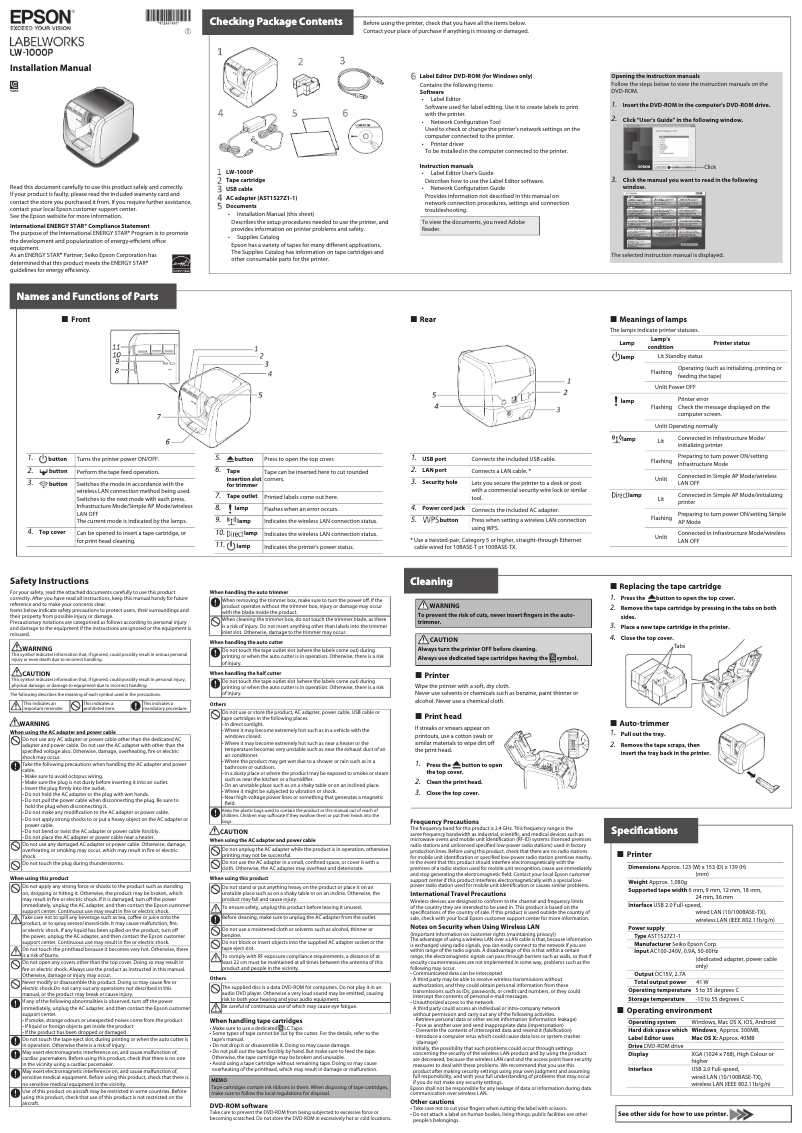 First page image of the manual for LabelWorks LW-1000P