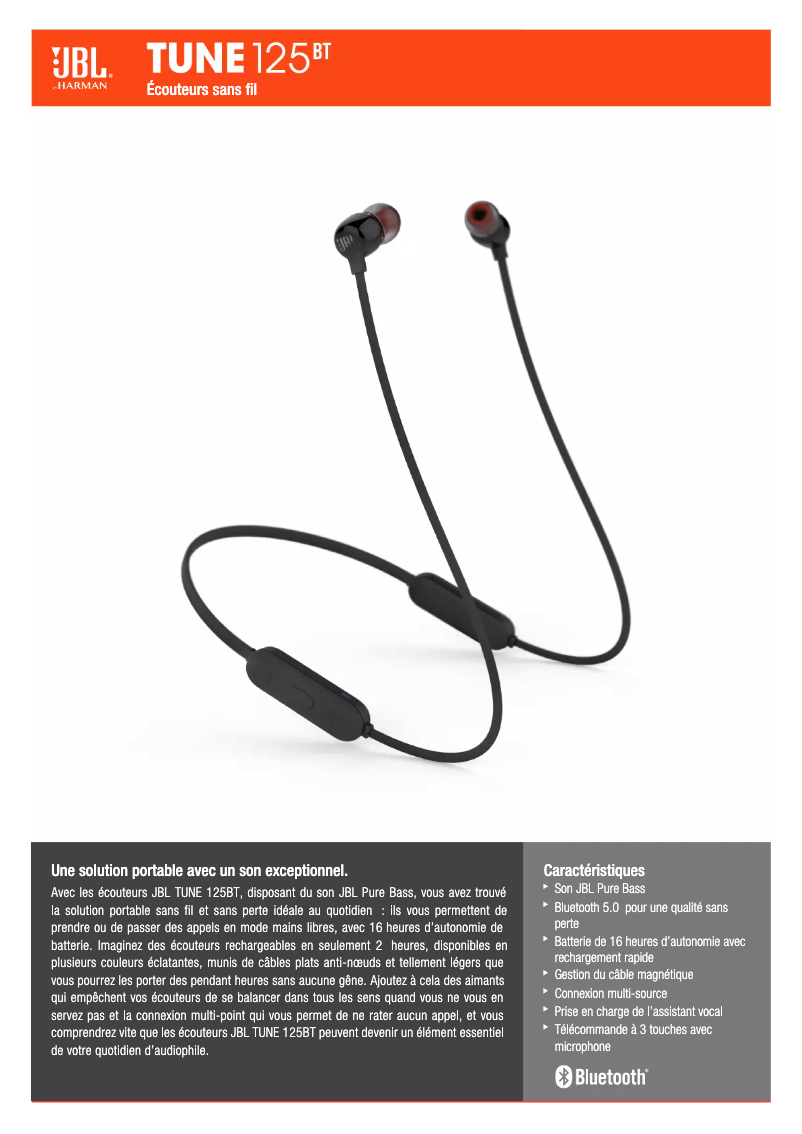 Page n°1 - Fiche technique JBL Tune 125BT