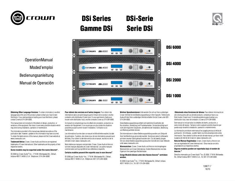 Page n°1 - Manuel utilisateur Crown DSi 2000
