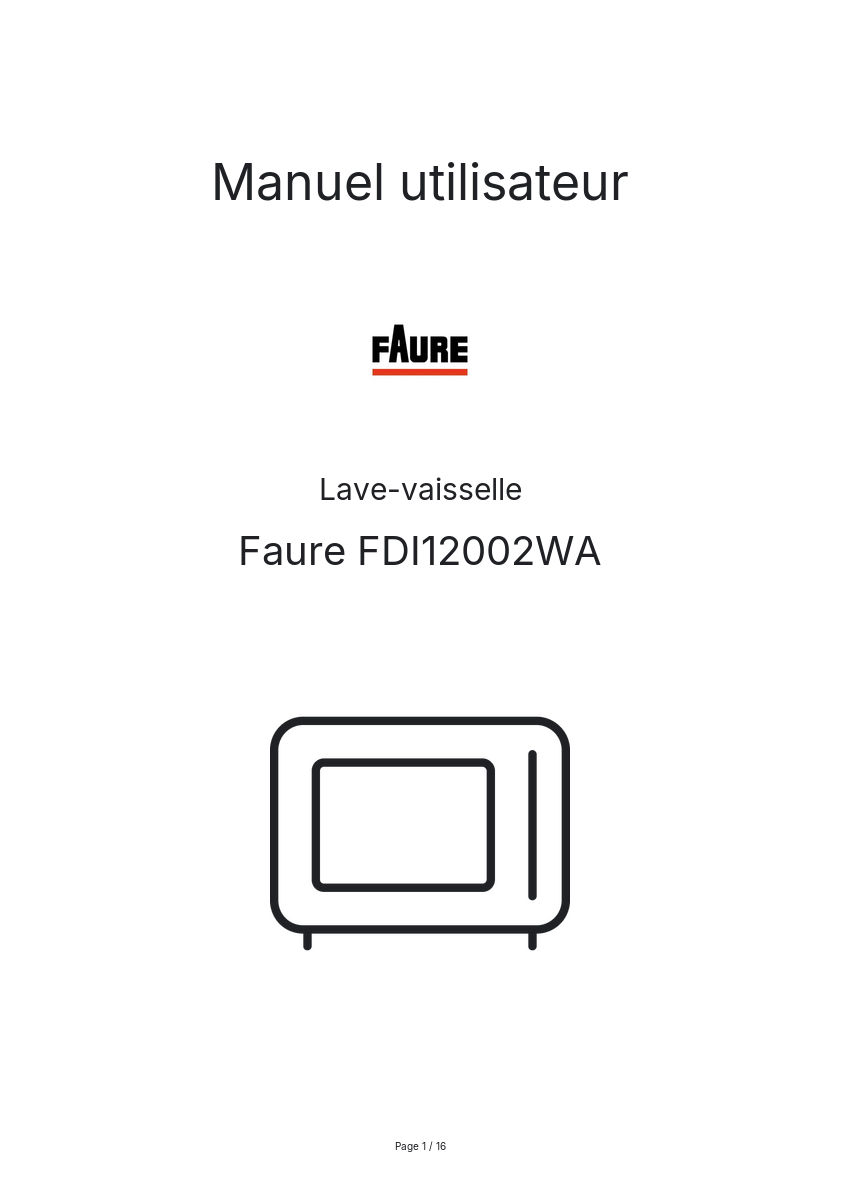 Page n°1 - Manuel utilisateur Faure FDI12002WA