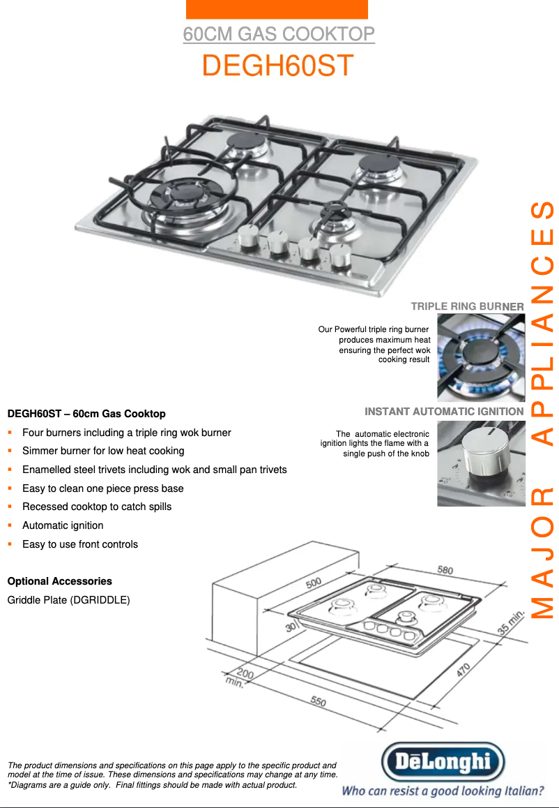 Page 1 de la notice Fiche technique DeLonghi DEGH60ST