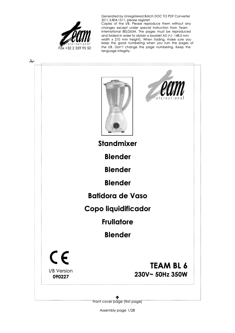 Page 1 de la notice Manuel utilisateur Team BL 6