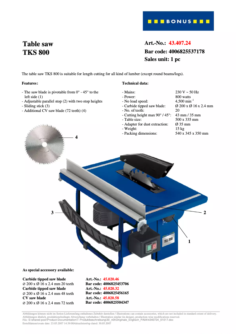 Page 1 de la notice Manuel utilisateur Bonus TKS 800