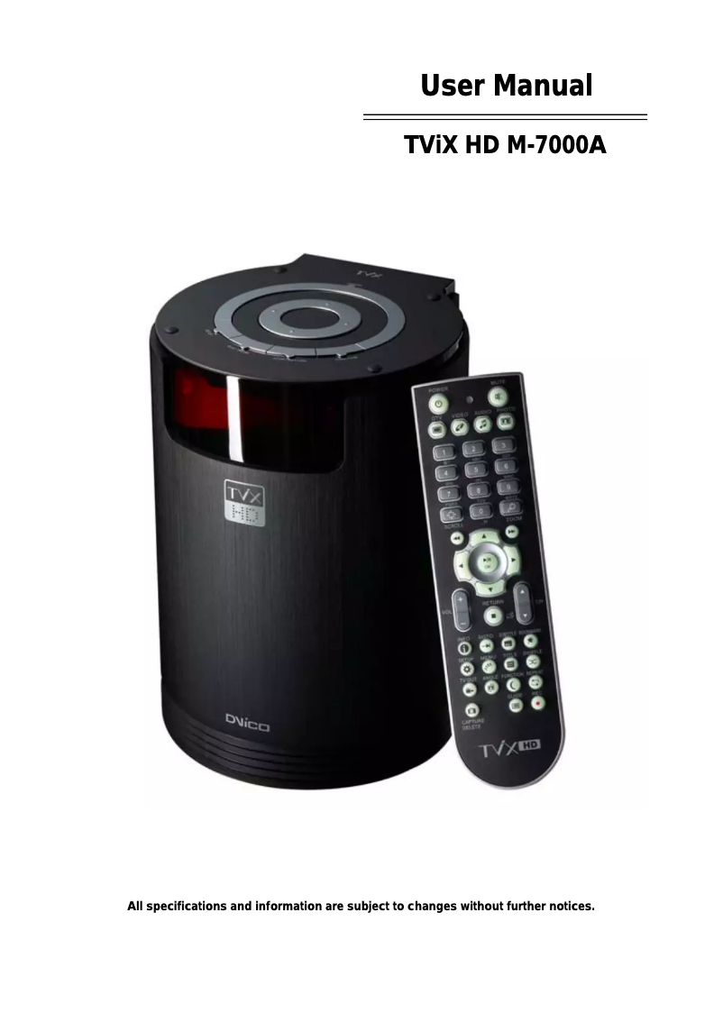 Page n°1 - Manuel utilisateur TViX HD M-7000A