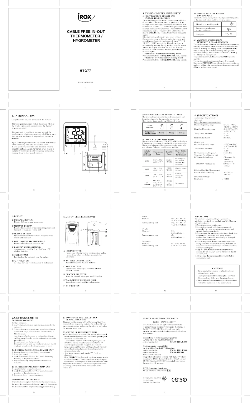 Page 1 de la notice Manuel utilisateur Irox HTG77