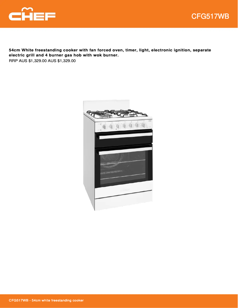 Page 1 de la notice Fiche technique Chef CFG517WBNG