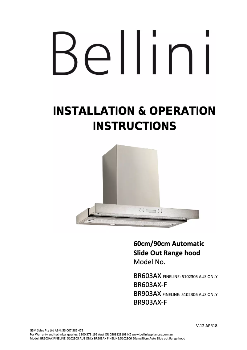 Page 1 de la notice Manuel utilisateur Bellini BR903AX-F