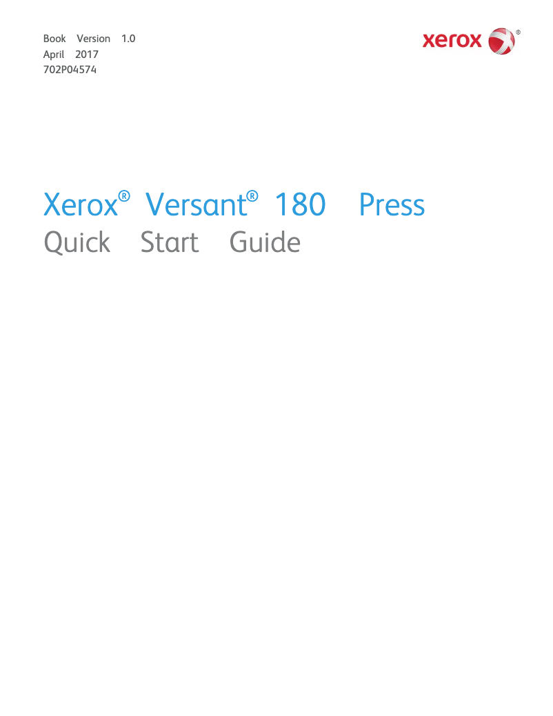 Page 1 de la notice Guide de démarrage rapide Xerox Versant 180 Press