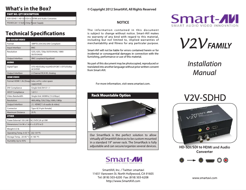 Image de la première page du manuel de l'appareil V2V-SDHD-S