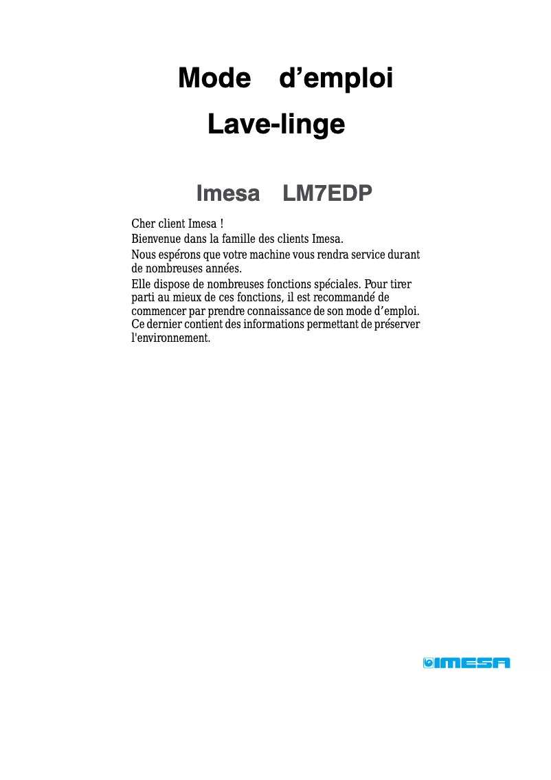 Page n°1 - Manuel utilisateur Imesa LM7EDP