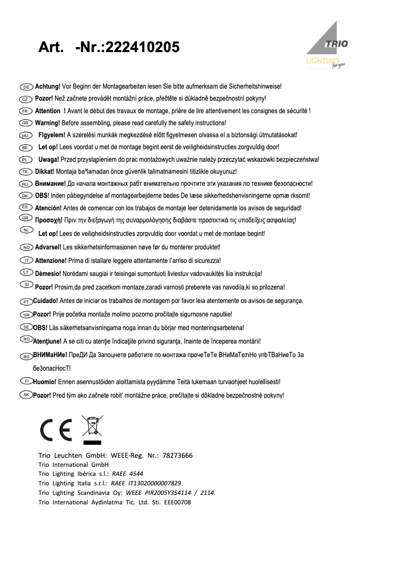 Page 1 de la notice Manuel utilisateur Trio Lighting Escalate 222410205