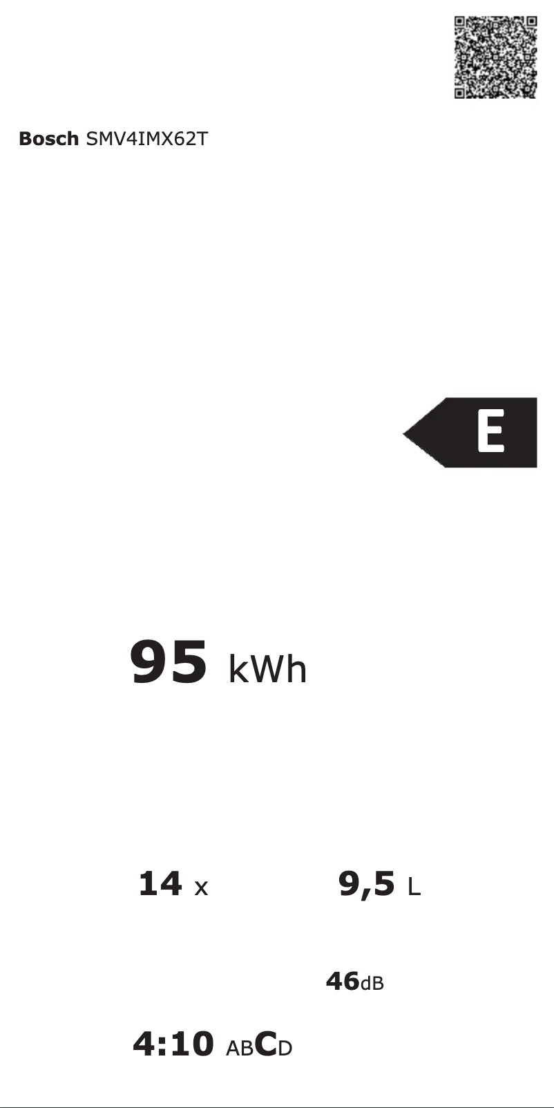 Page 1 de la notice Label énergétique Bosch SMV4IMX62T
