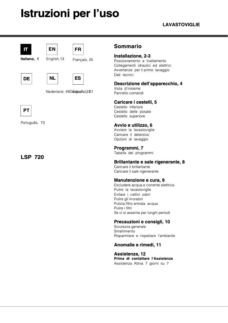 Page 1 de la notice Manuel utilisateur Hotpoint LSP 720A X