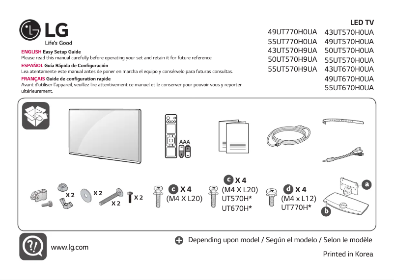 Page 1 de la notice Manuel utilisateur LG 43UT570H9UA