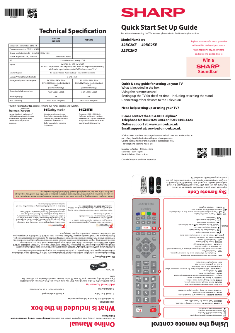 Page 1 de la notice Guide de démarrage rapide Sharp 32BC2KO