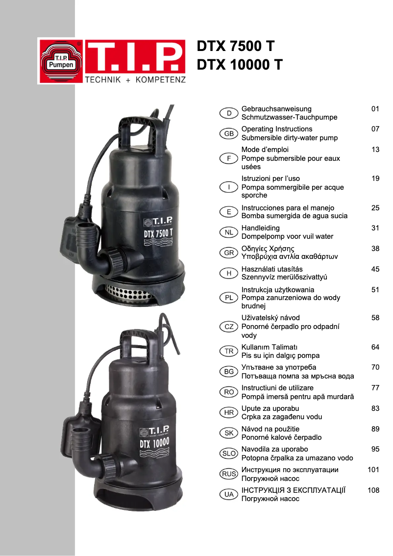 Page 1 de la notice Manuel utilisateur T.I.P. DTX 7500 T