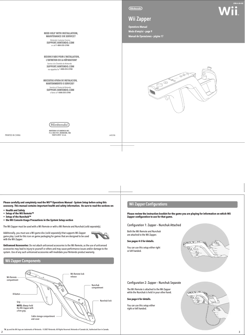 Imagen de la primera página del manual del dispositivo Wii Zapper